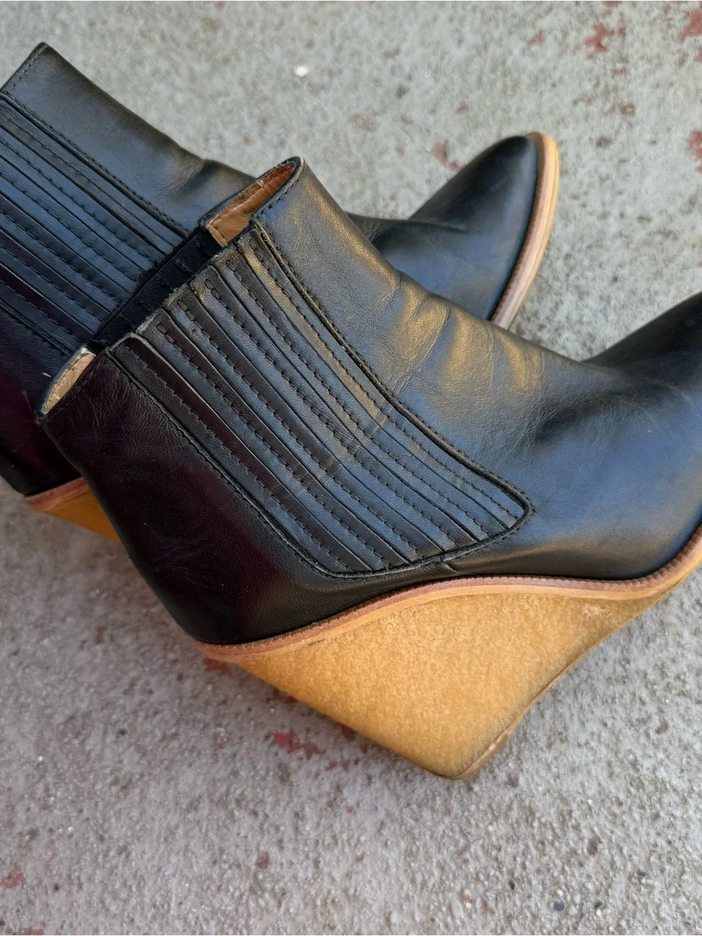 Zara Black Leather Wedge Ankle Boots